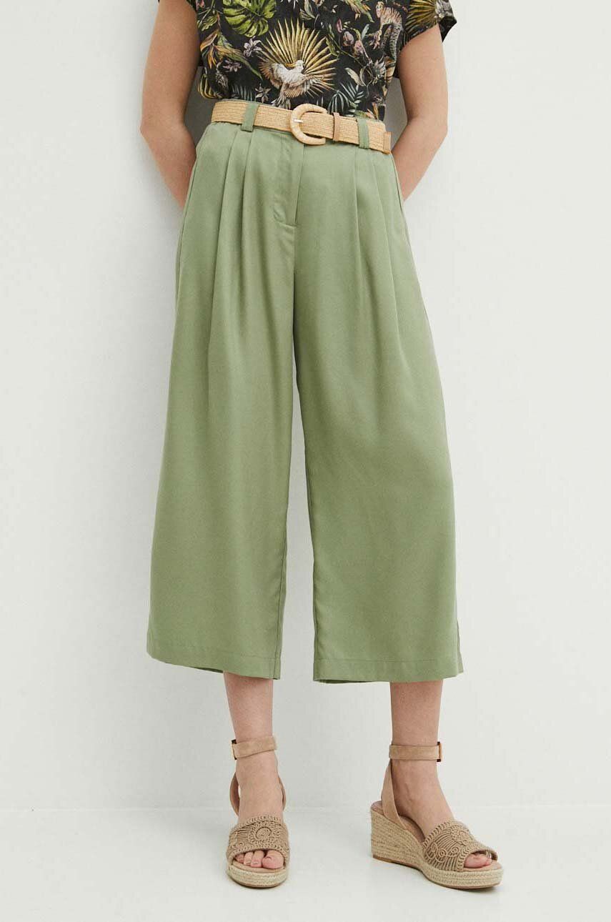 Medicine pantaloni femei, culoarea verde, fason culottes, high waist
