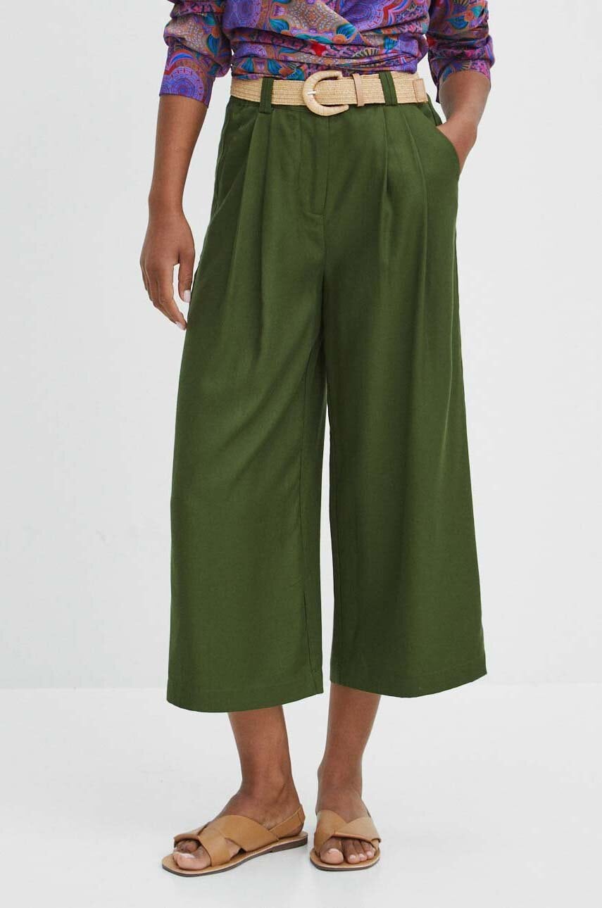 Medicine pantaloni femei, culoarea verde, fason culottes, high waist