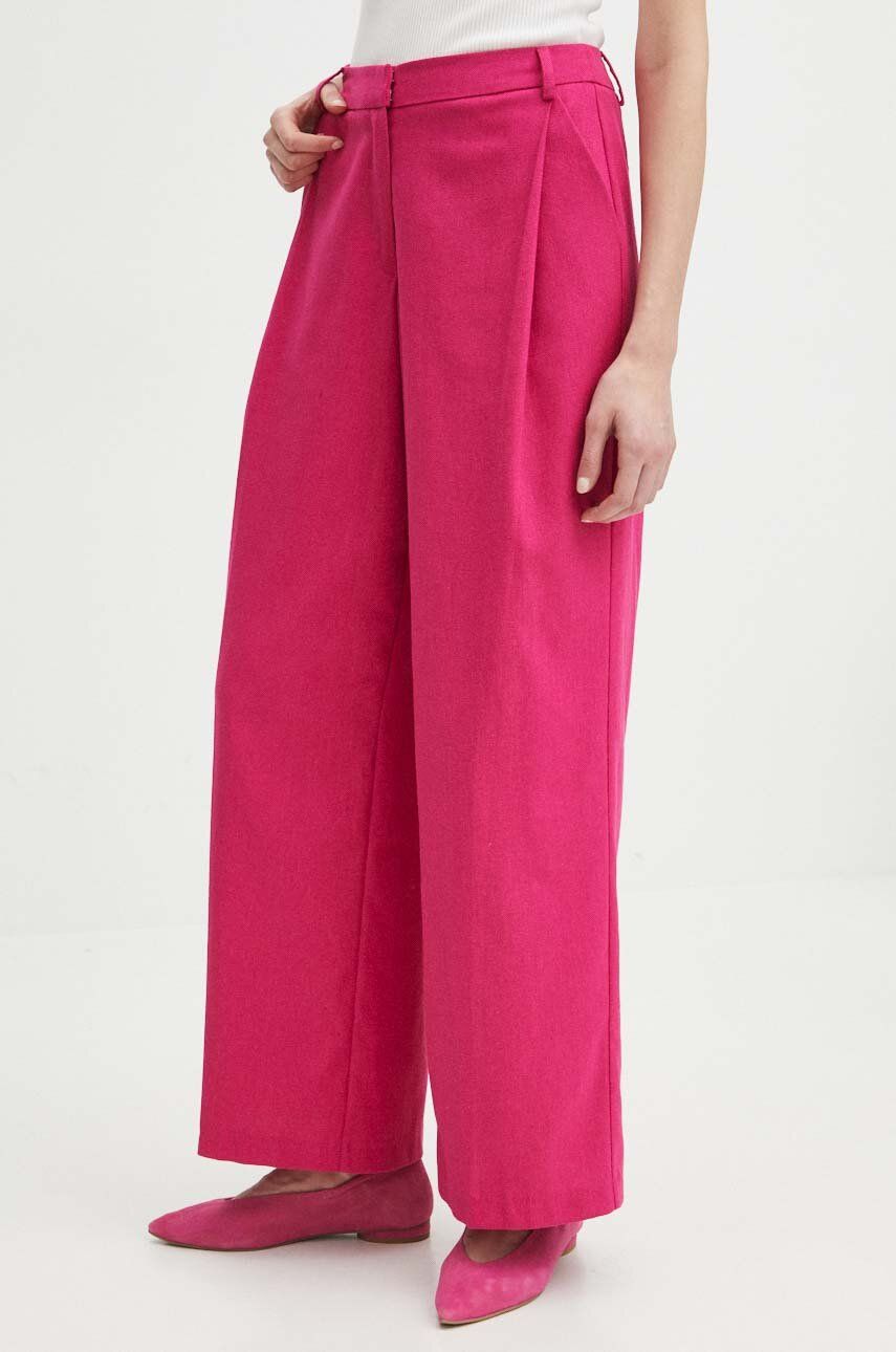Medicine pantaloni femei, culoarea roz, lat, high waist