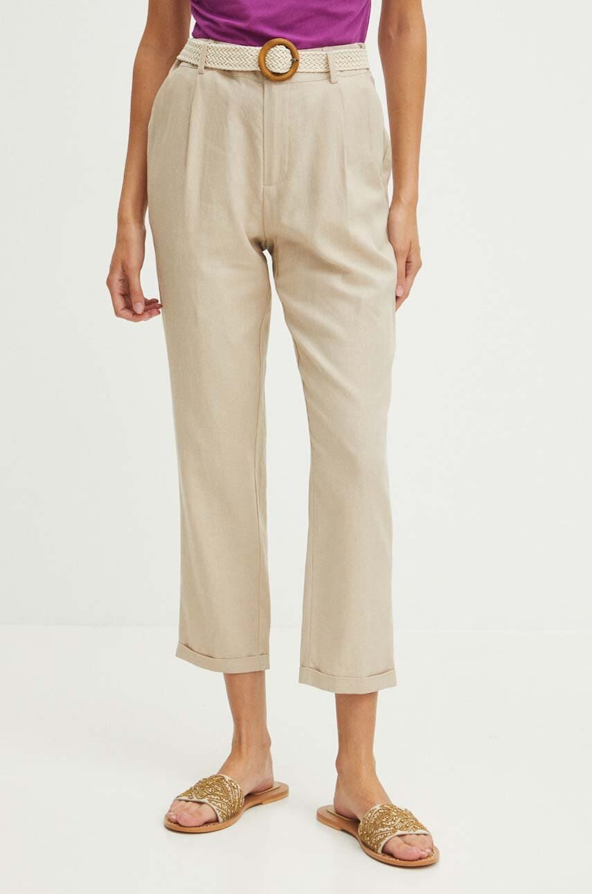 Medicine pantaloni din in culoarea bej, fason chinos, high waist Medicine pantaloni din in culoarea bej, fason chinos, high waist