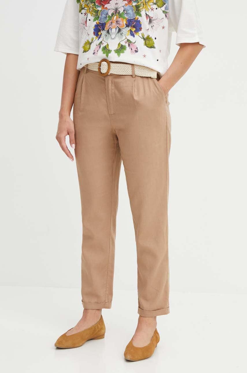 Medicine pantaloni din in culoarea bej, fason chinos, high waist Medicine pantaloni din in culoarea bej, fason chinos, high waist