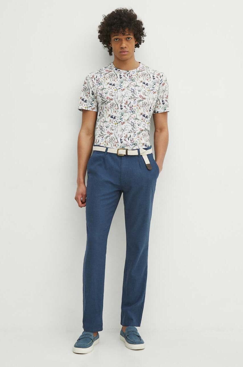 Medicine pantaloni din in bărbați, culoarea bleumarin, drept