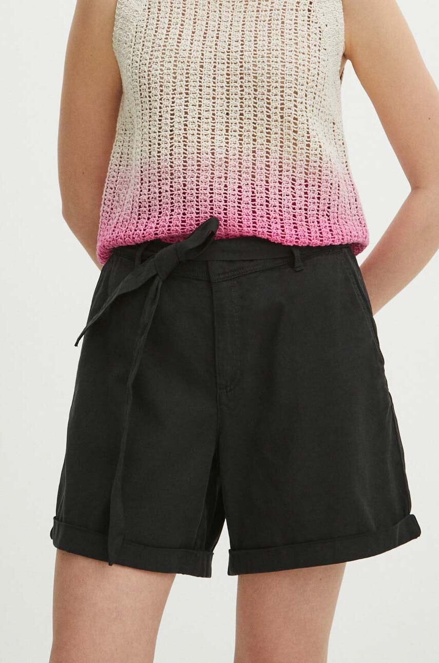 Medicine pantaloni scurti femei, culoarea negru, neted, high waist Medicine pantaloni scurti femei, culoarea negru, neted, high waist