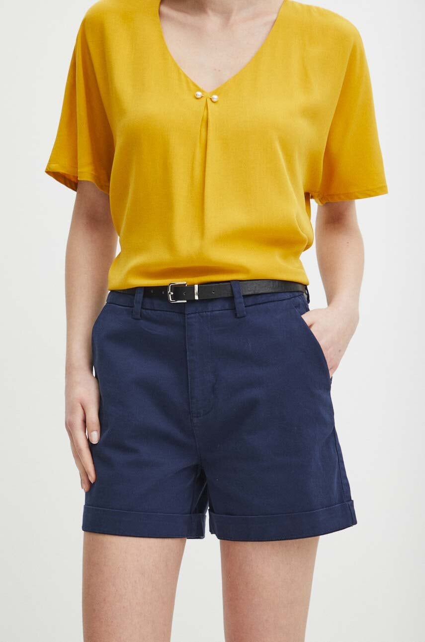 Medicine pantaloni scurți femei, culoarea bleumarin, uni, medium waist Medicine pantaloni scurți femei, culoarea bleumarin, uni, medium waist