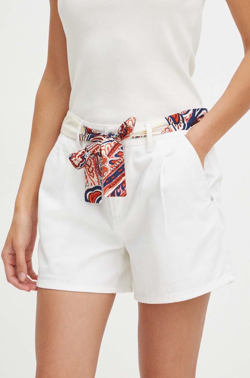 Medicine pantaloni scurti jeans femei, culoarea alb, neted, medium waist Medicine pantaloni scurti jeans femei, culoarea alb, neted, medium waist