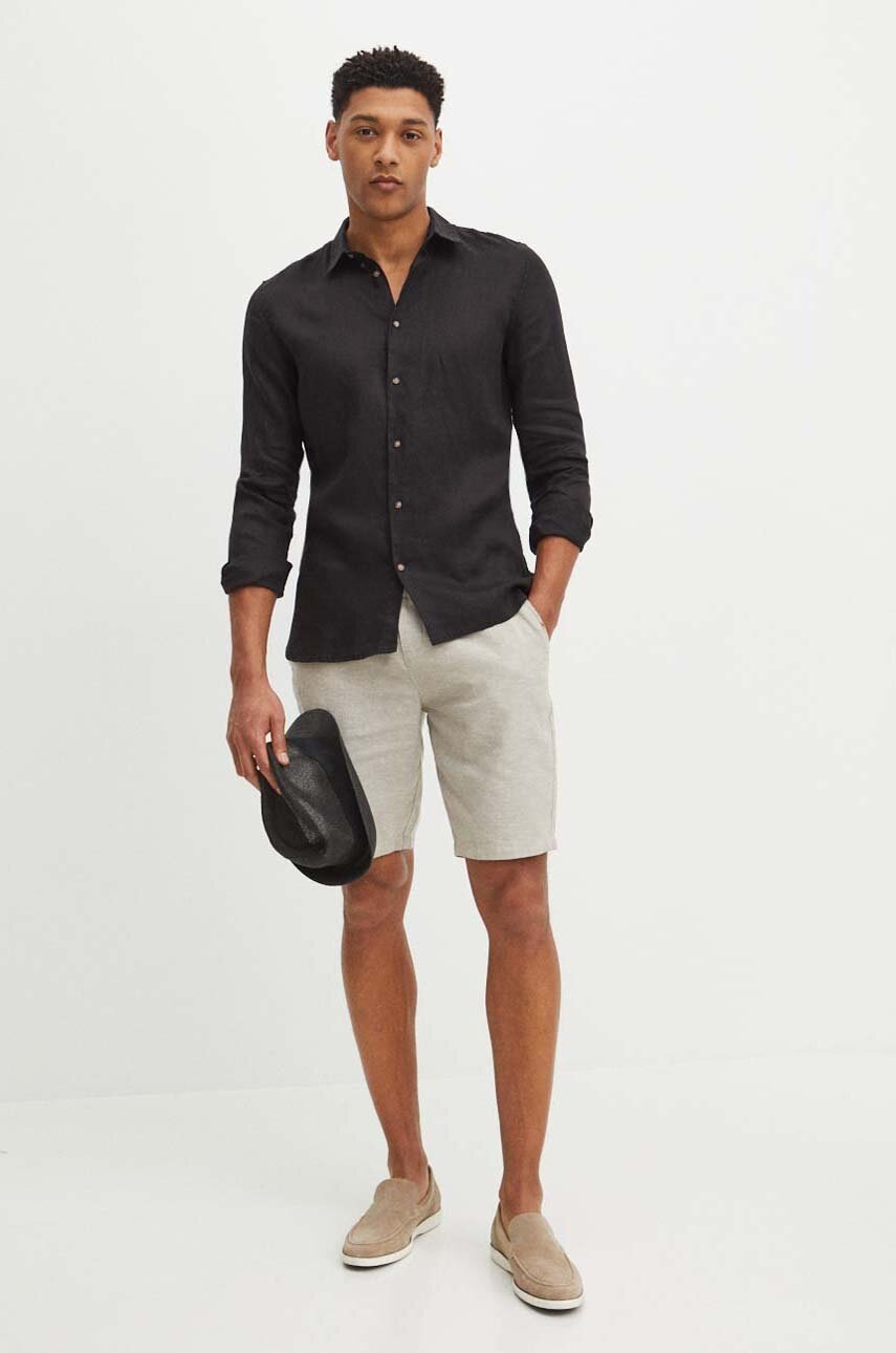 

Къс панталон с лен Medicine в бежово с меланжов десен, Бежов