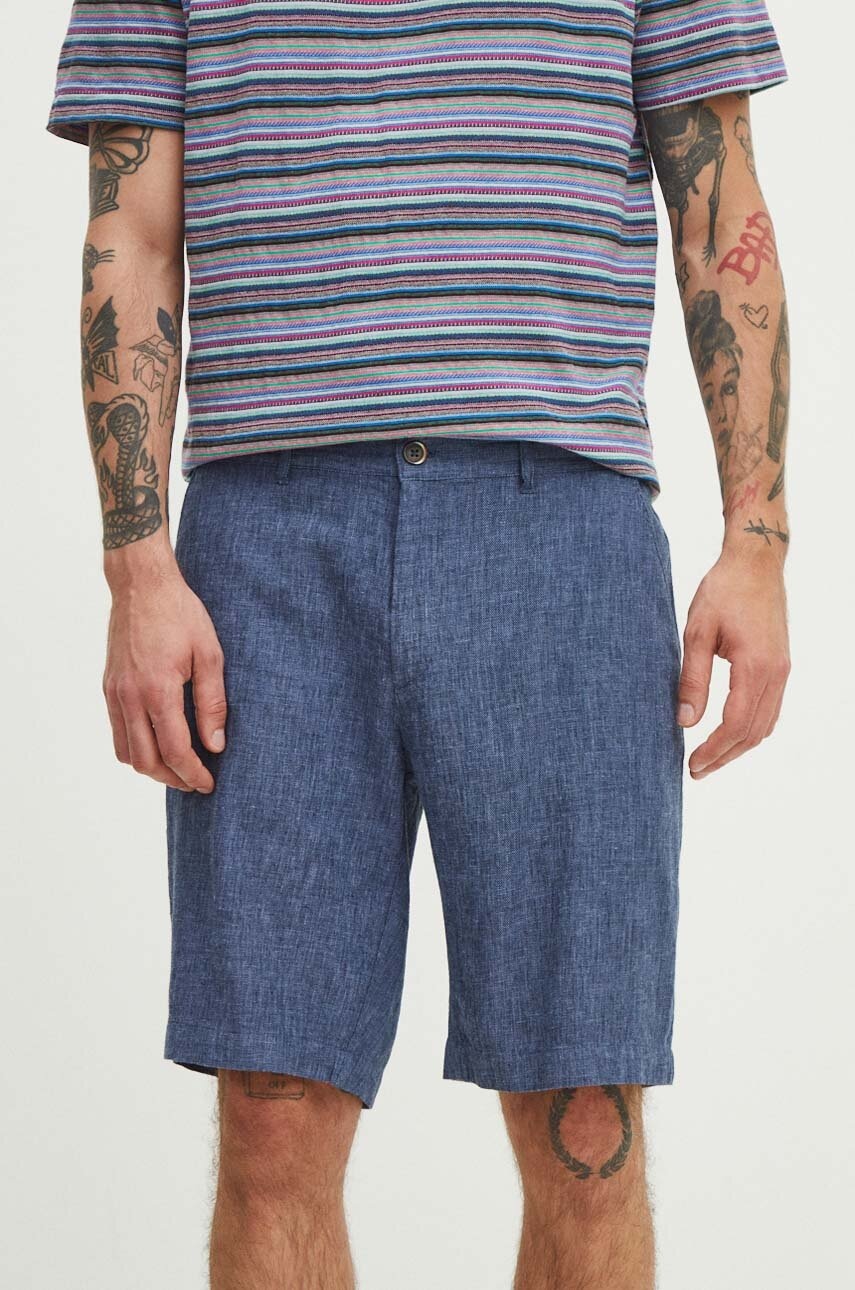Medicine pantaloni scurți din in bărbați, culoarea bleumarin, melanj