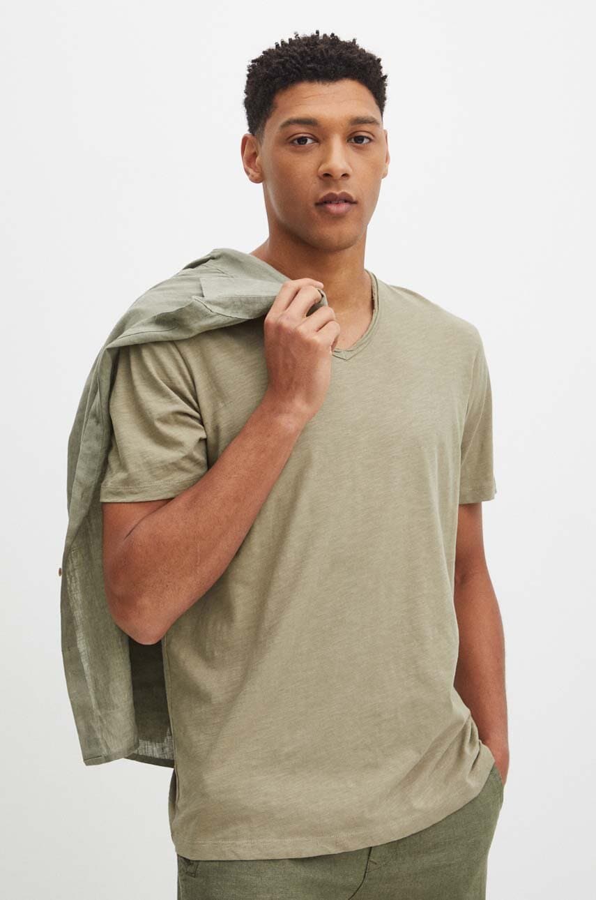 Medicine tricou din bumbac barbati, culoarea verde, neted