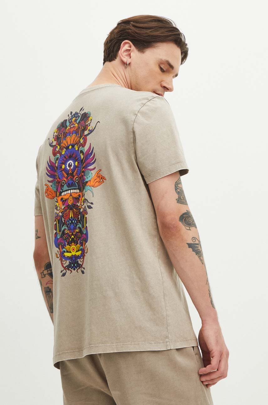 Medicine tricou din bumbac barbati, culoarea bej, cu imprimeu