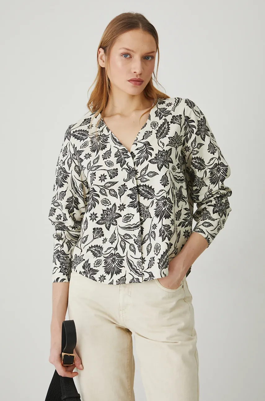 Medicine bluza din amestec de in culoarea bej, modelator
