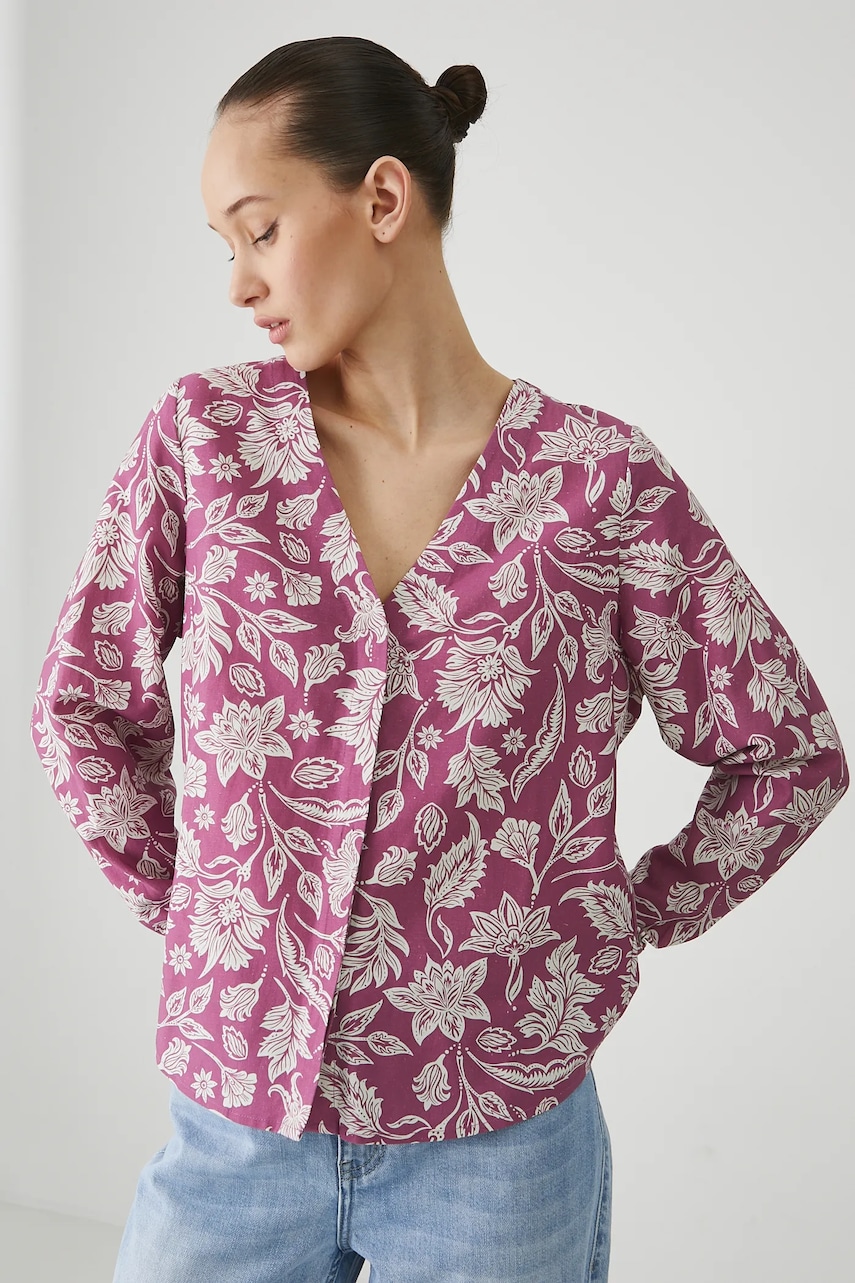 Medicine bluza din amestec de in culoarea roz, modelator