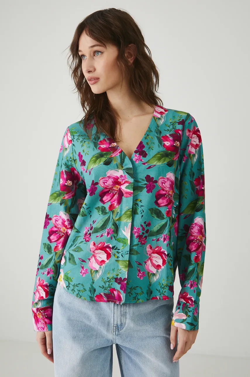 Medicine bluza din amestec de in culoarea turcoaz, modelator
