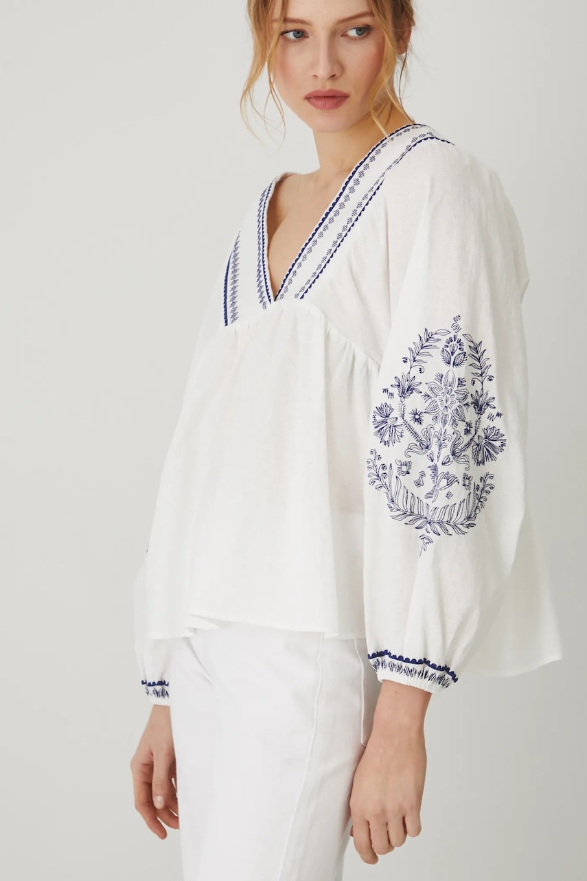 Medicine bluza din bumbac femei, culoarea alb, in modele florale Medicine bluza din bumbac femei, culoarea alb, in modele florale