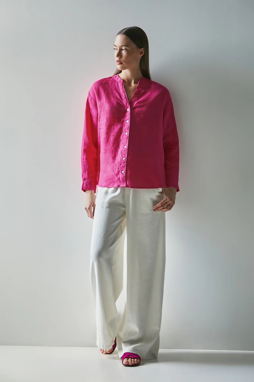 Medicine bluza din in culoarea roz, neted