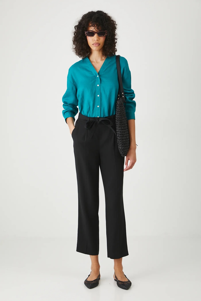 Льняная блузка Medicine цвет зелёный однотонная