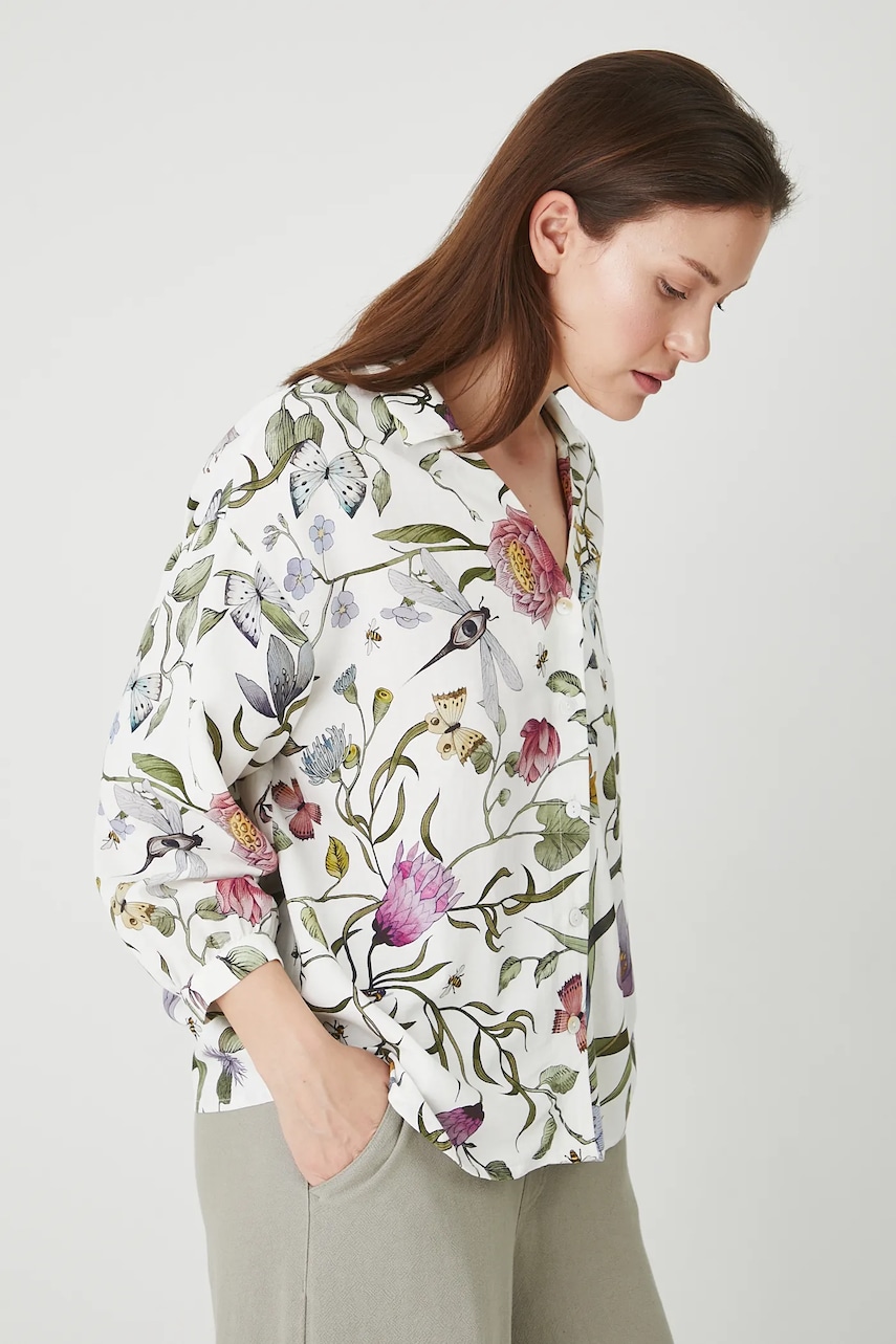 Medicine bluza din amestec de in culoarea bej, modelator