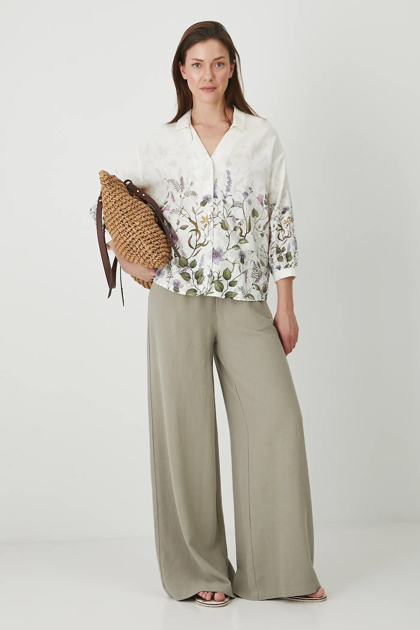 Medicine bluza din amestec de in culoarea bej, modelator