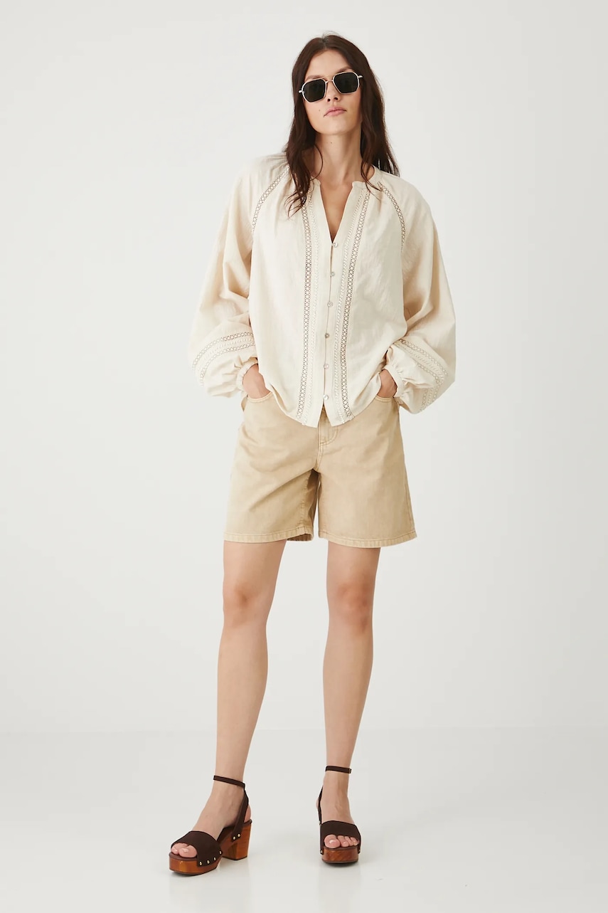 Medicine bluza din bumbac culoarea bej, cu imprimeu