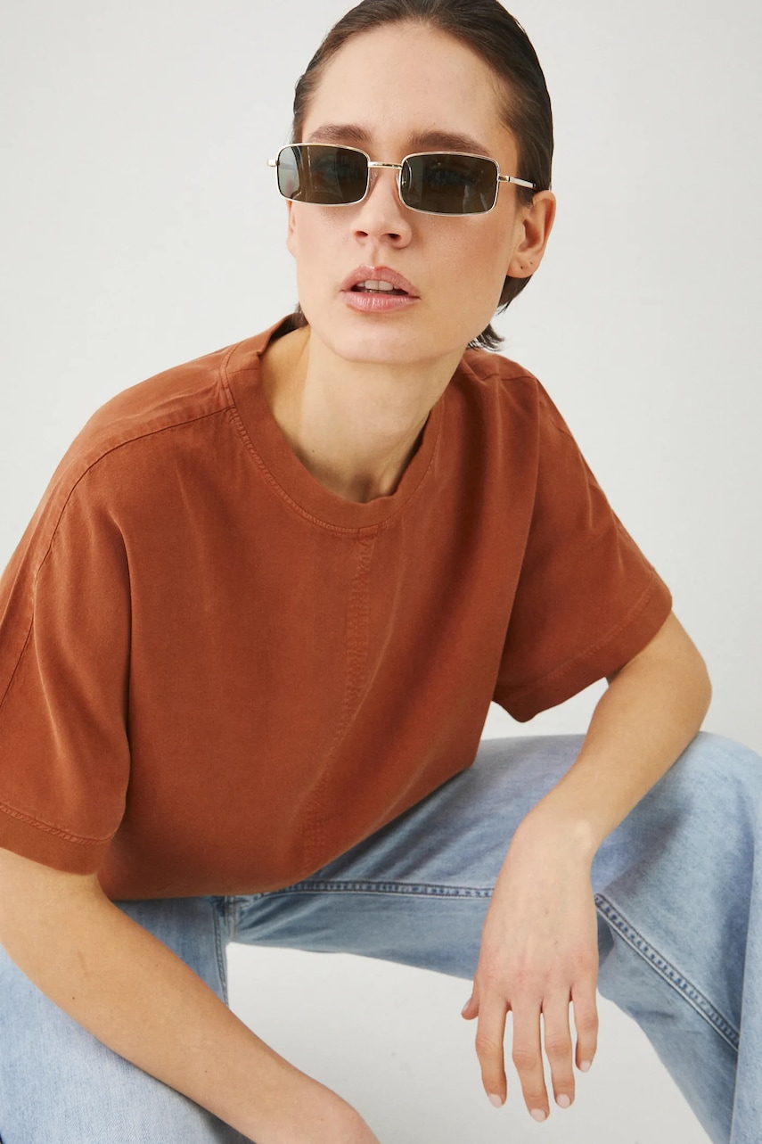 Medicine bluza femei, culoarea maro, neted