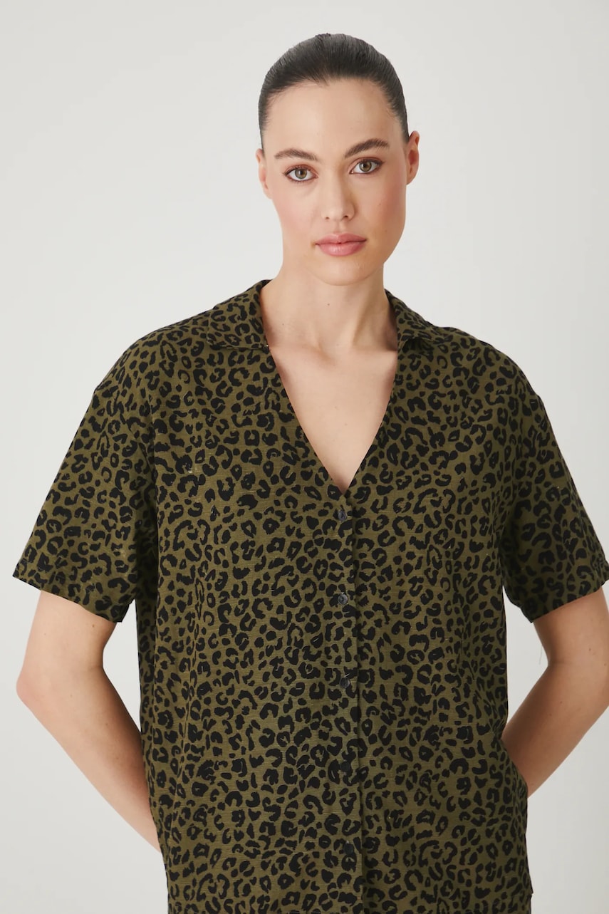 Medicine bluza din amestec de in femei, culoarea verde, modelator Medicine bluza din amestec de in femei, culoarea verde, modelator