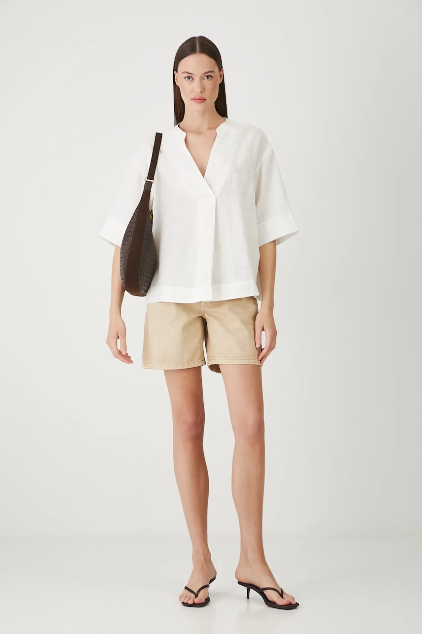 Medicine bluza din in culoarea alb, neted