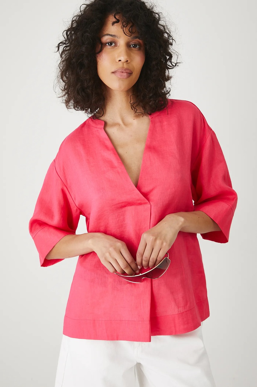 Льняная блузка Medicine цвет оранжевый однотонная