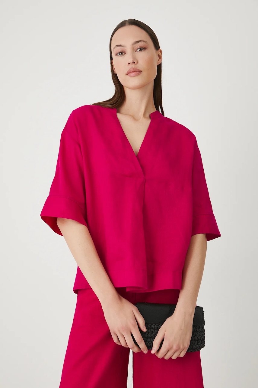 Medicine bluza din in culoarea roz, neted