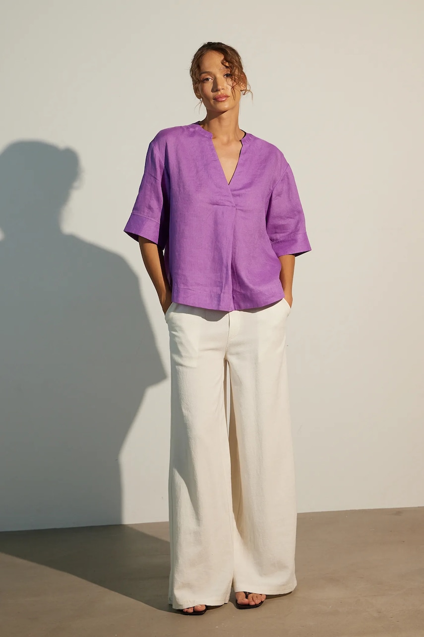 Medicine bluza din in culoarea violet, neted