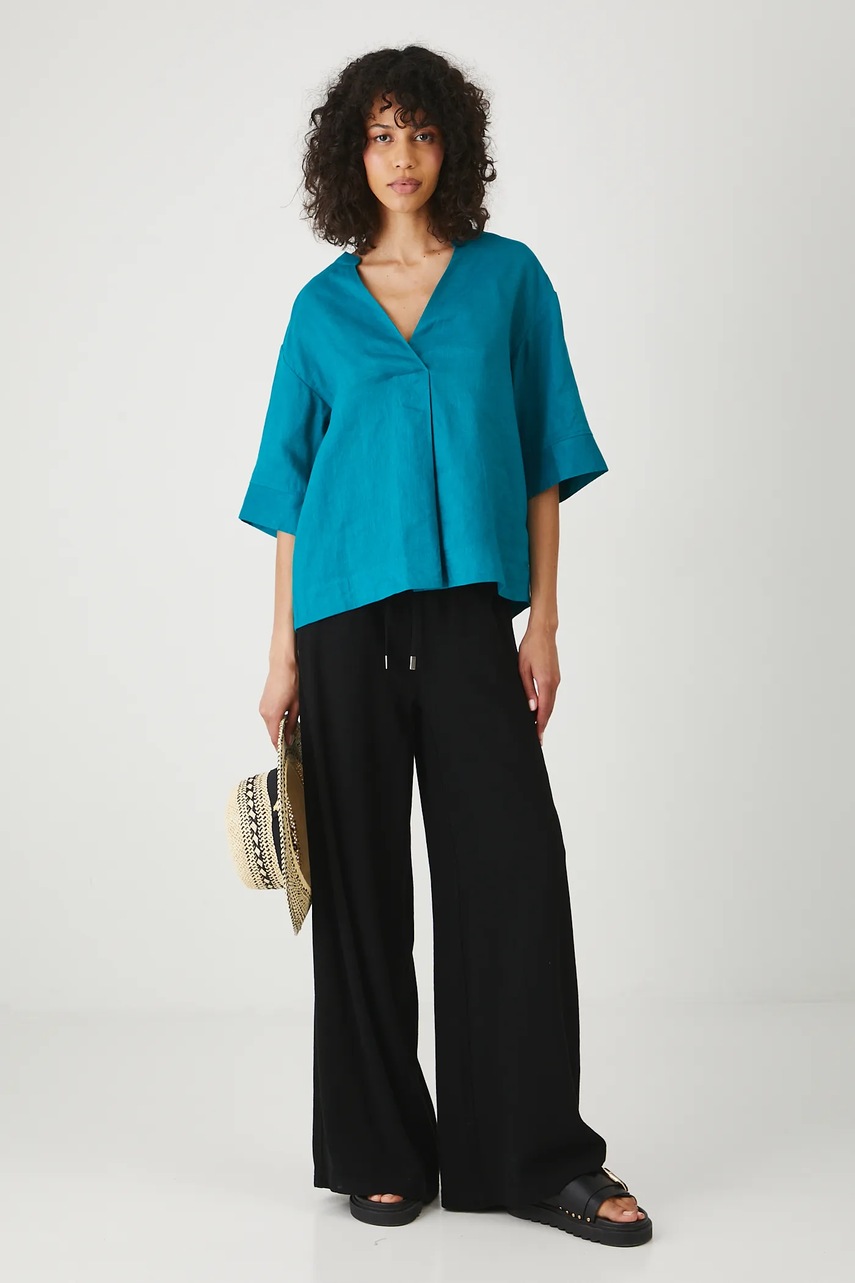 Льняная блузка Medicine цвет зелёный однотонная