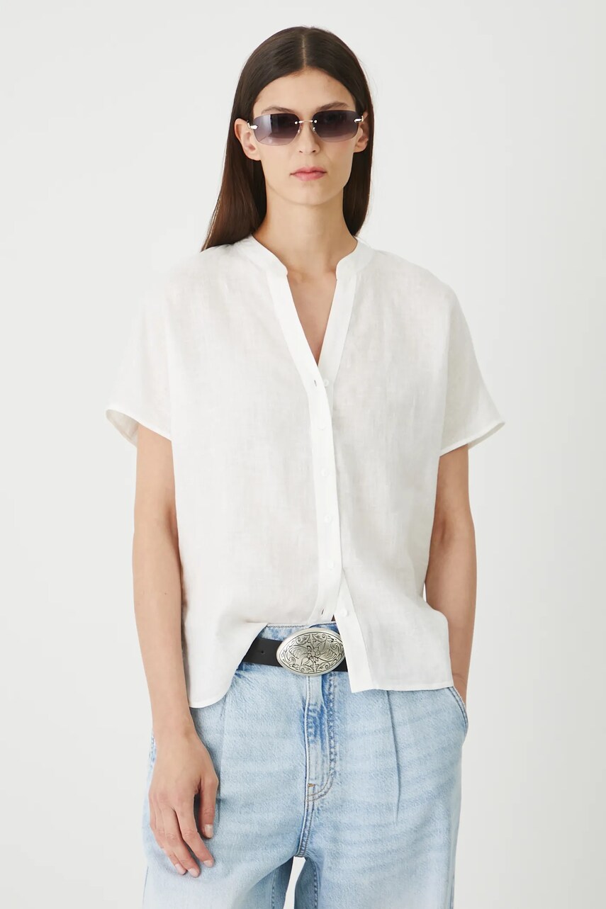 Medicine bluza din in culoarea alb, neted