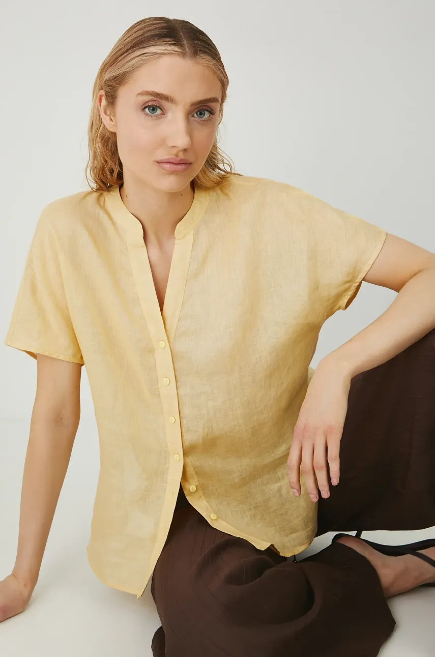 Medicine bluza din in culoarea galben, neted
