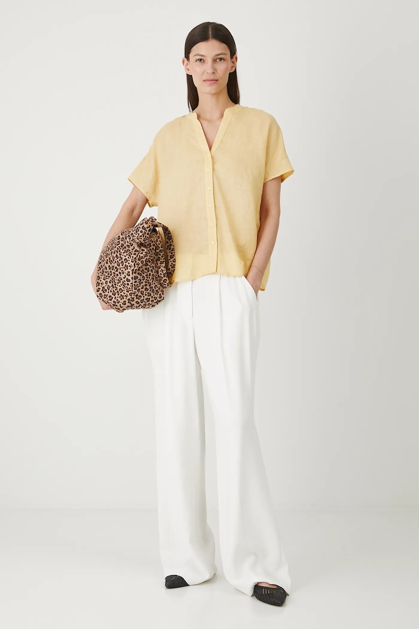 Medicine bluza din in culoarea galben, neted