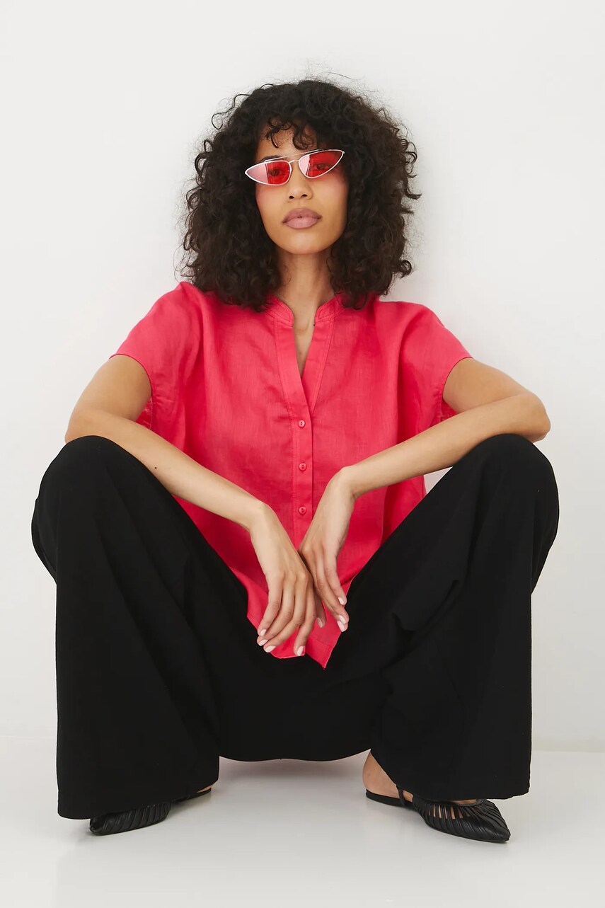 Medicine bluza din in culoarea portocaliu, neted