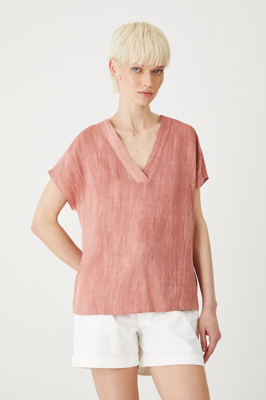 Medicine bluza din amestec de in culoarea portocaliu, neted