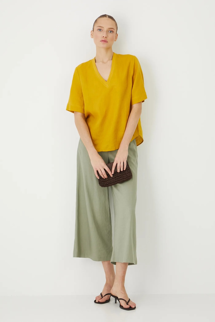 Льняная блузка Medicine цвет жёлтый однотонная