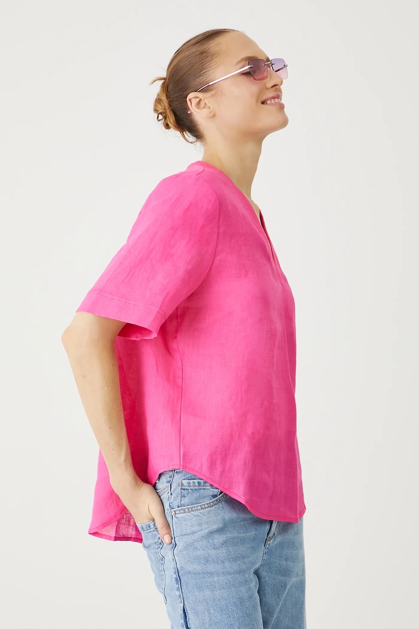 Medicine bluza din in culoarea roz, neted