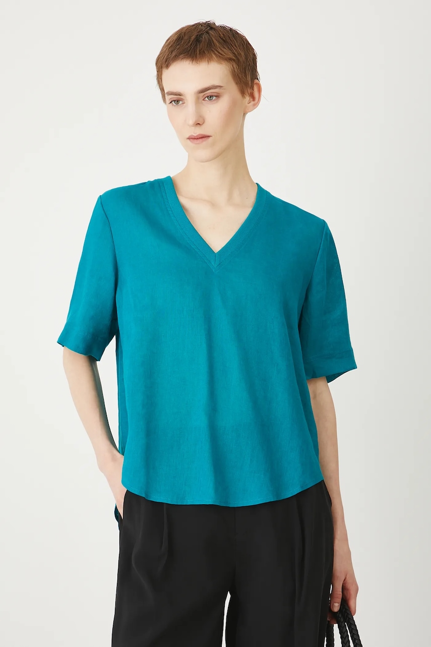 Medicine bluza din in culoarea verde, neted