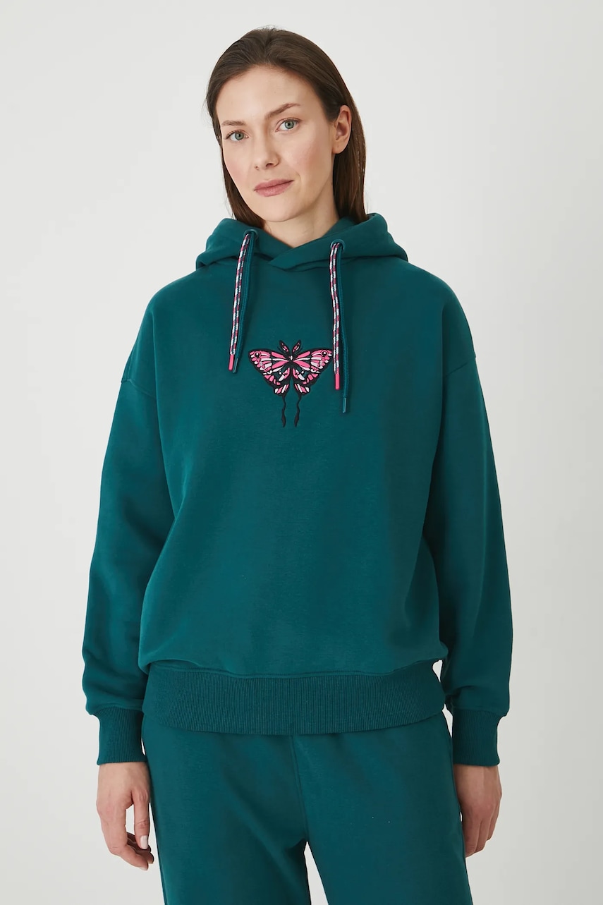 Medicine bluza femei, culoarea turcoaz, cu glugă, cu imprimeu Medicine bluza femei, culoarea turcoaz, cu glugă, cu imprimeu