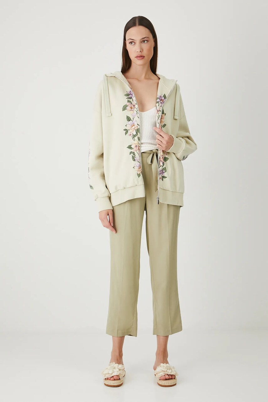 Medicine bluza culoarea verde, cu glugă, cu imprimeu