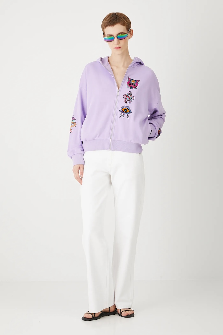 Medicine hanorac din bumbac negru pentru femei cu glugă cu imprimeu