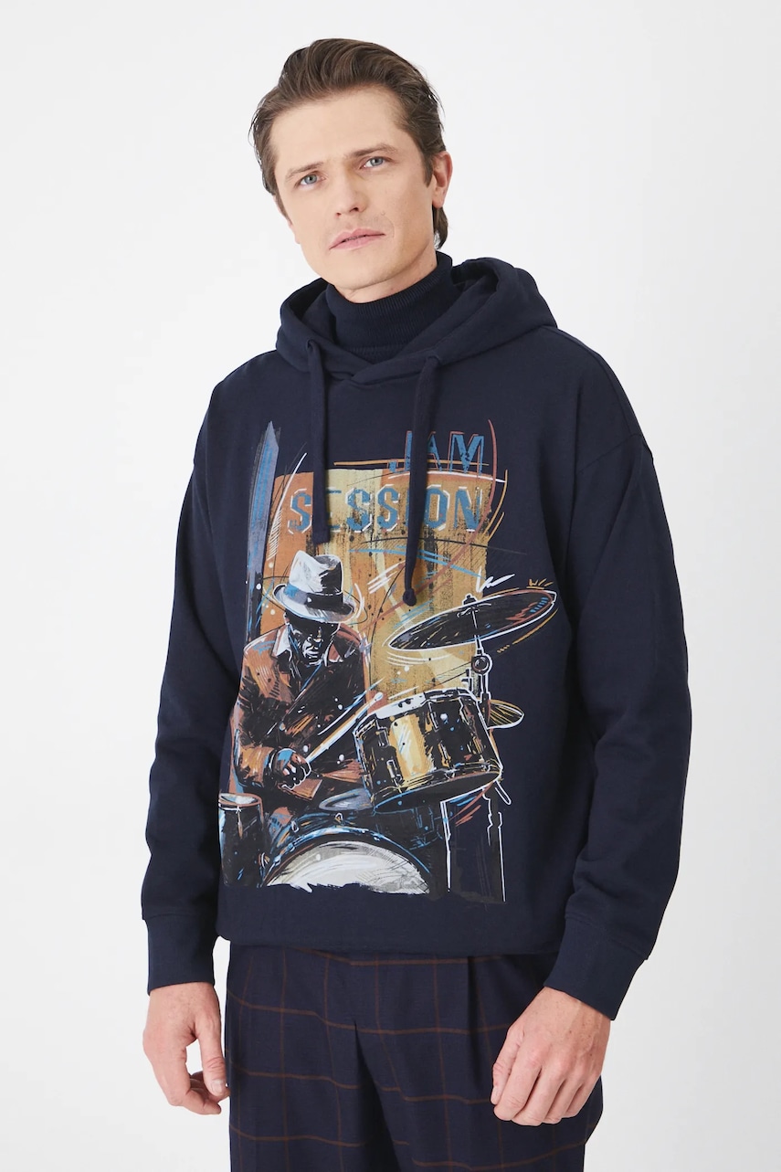 Medicine bluza barbati, culoarea albastru marin, cu glugă, cu imprimeu Medicine bluza barbati, culoarea albastru marin, cu glugă, cu imprimeu