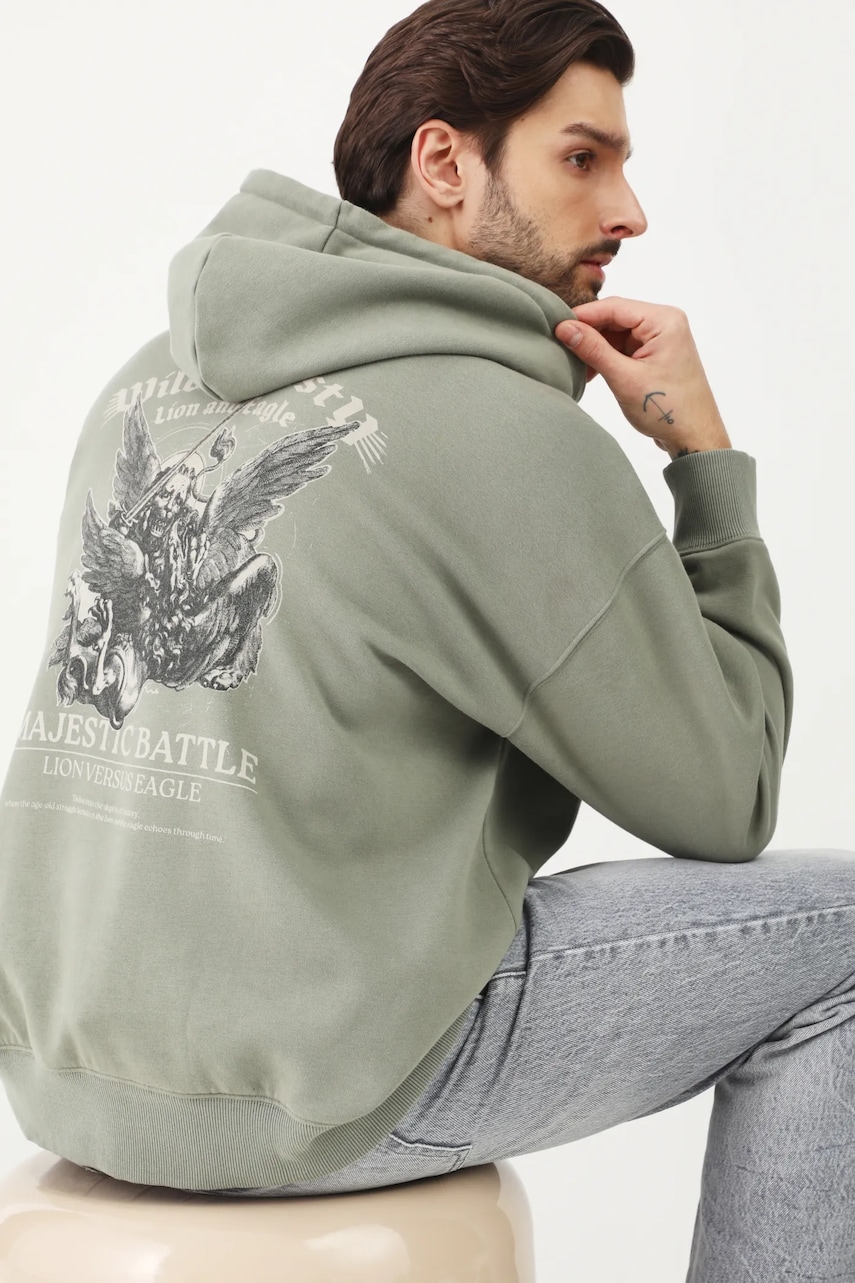 Medicine bluza barbati, culoarea verde, cu glugă, cu imprimeu