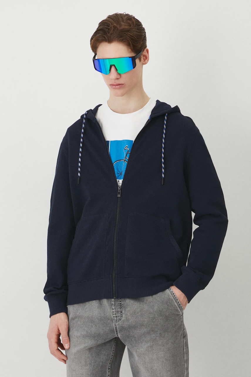 Medicine bluza barbati, culoarea albastru marin, cu glugă, neted