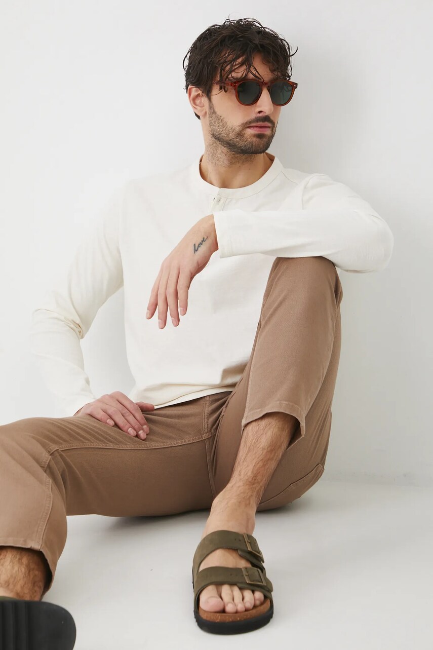 Medicine longsleeve din bumbac barbati, culoarea bej, neted