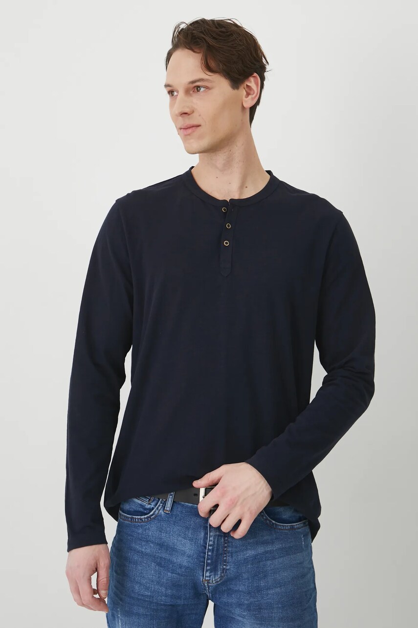 Medicine longsleeve din bumbac barbati, culoarea albastru marin, neted