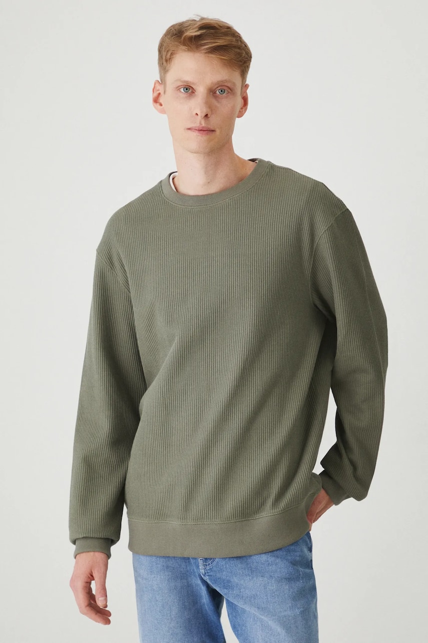 Medicine longsleeve din bumbac barbati, culoarea verde, neted