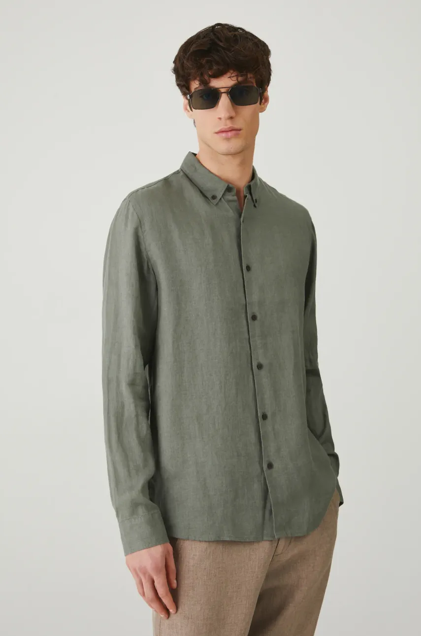 Льняная рубашка Medicine мужская цвет зелёный regular воротник button-down Льняная рубашка Medicine мужская цвет зелёный regular воротник button-down