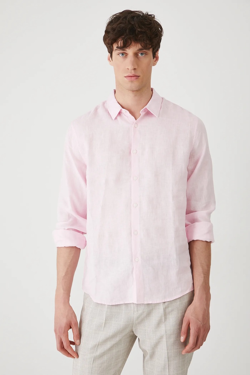 Льняная рубашка Medicine цвет розовый slim классический воротник