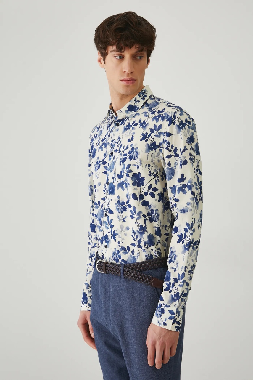 Medicine camasa barbati, culoarea alb, cu guler clasic, slim