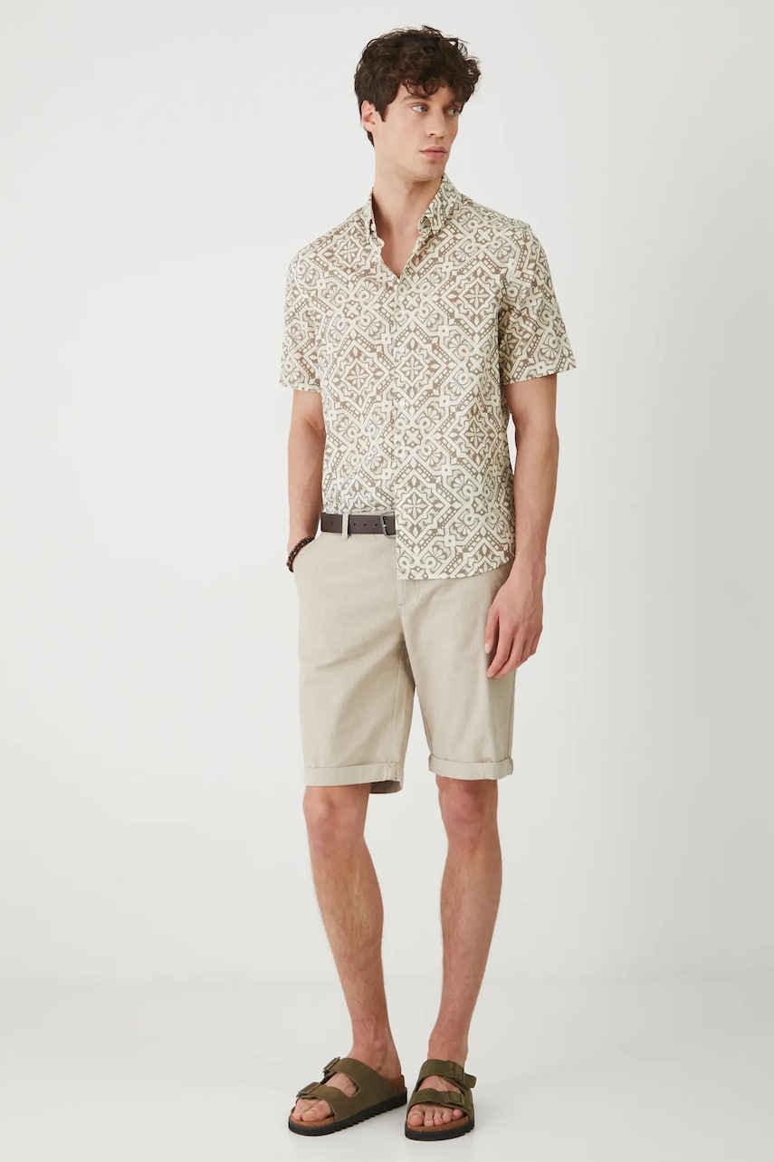 Medicine camasa din bumbac barbati, culoarea bej, cu guler button-down, regular Medicine camasa din bumbac barbati, culoarea bej, cu guler button-down, regular